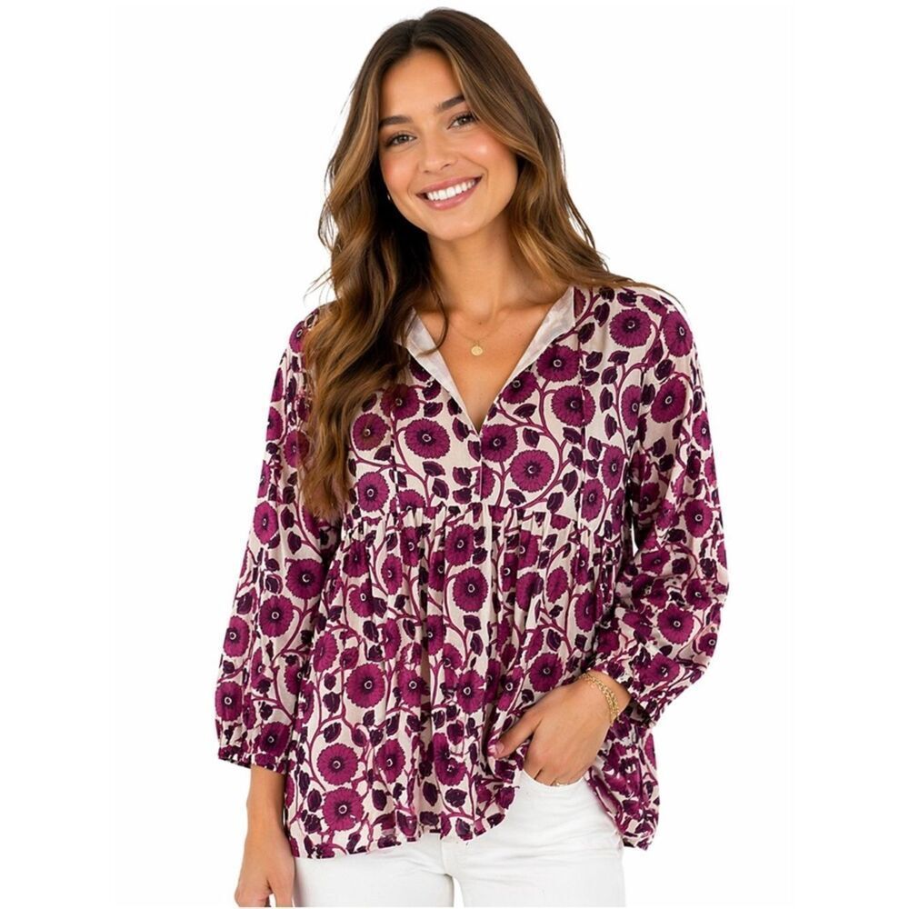 Grace Holiday Floral Blouse NWOT